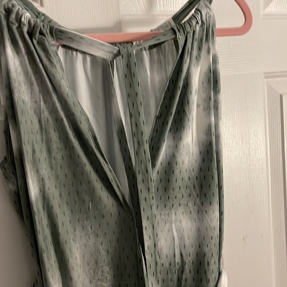 Cocoimo Tie Dye Maxi Dress fixed shoulder straps and tie belt at waist Green - Picture 10 of 16